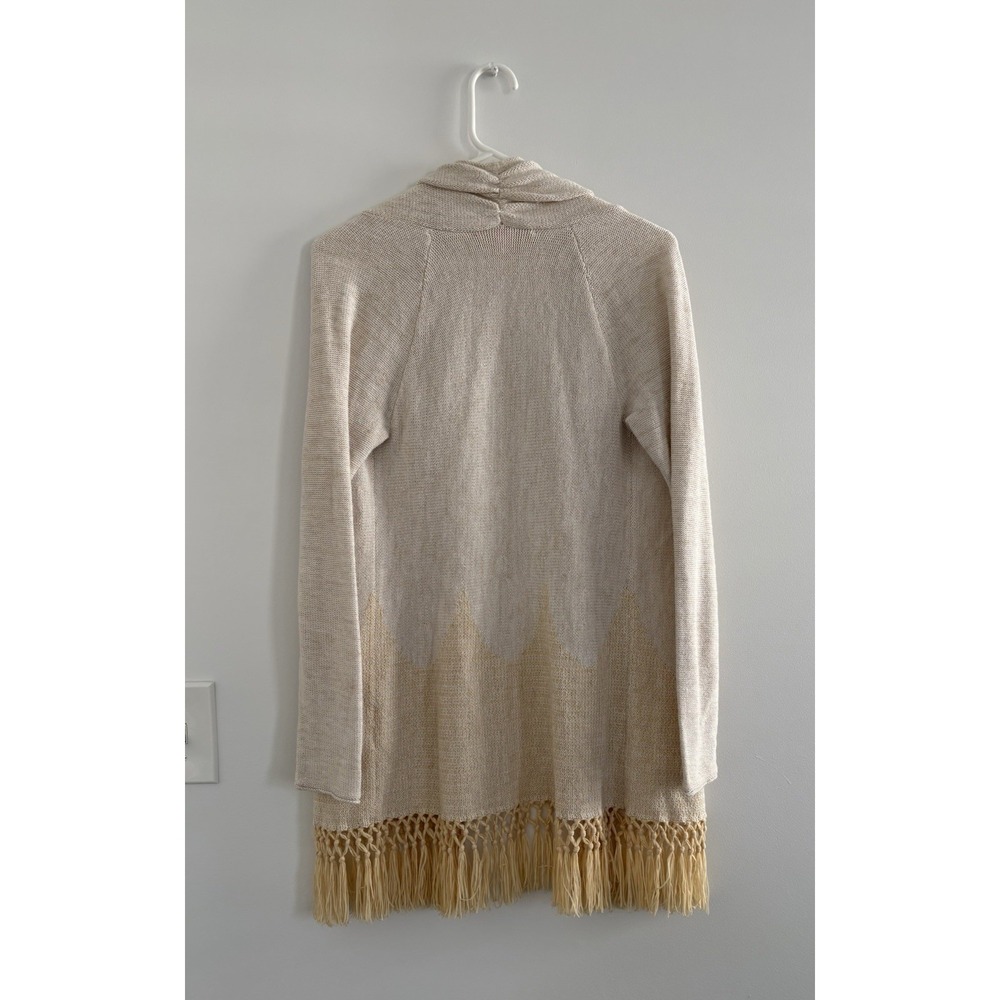 Lilly Pulitzer Tatum Long Fringe Hem Open BeigeGold Strings Sweater/Cardigan SzS - Picture 12 of 13